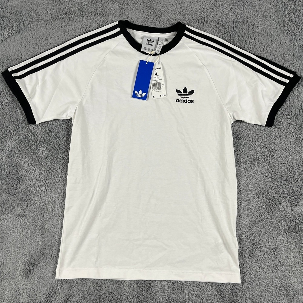 adidas Originals 3-Stripes T-Shirt Mens Small S White Black Ringer Collar NWT